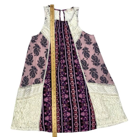 Altar’d State Swing Patchwork Lace Mini Dress S Purple Ivory Paisley Boho Beachy - Picture 10 of 13